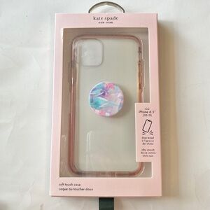 Kate Spade Clear Pink Case iPhone 6.5” 11 Pro Max 2019 Geometric PopSocket Blue